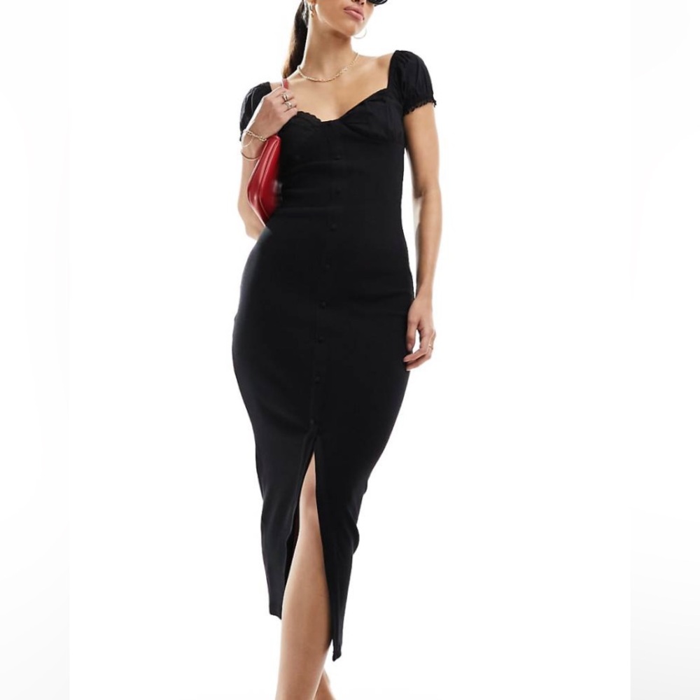 ASOS DESIGN cotton poplin mixed ruched bust with button front midaxi dress